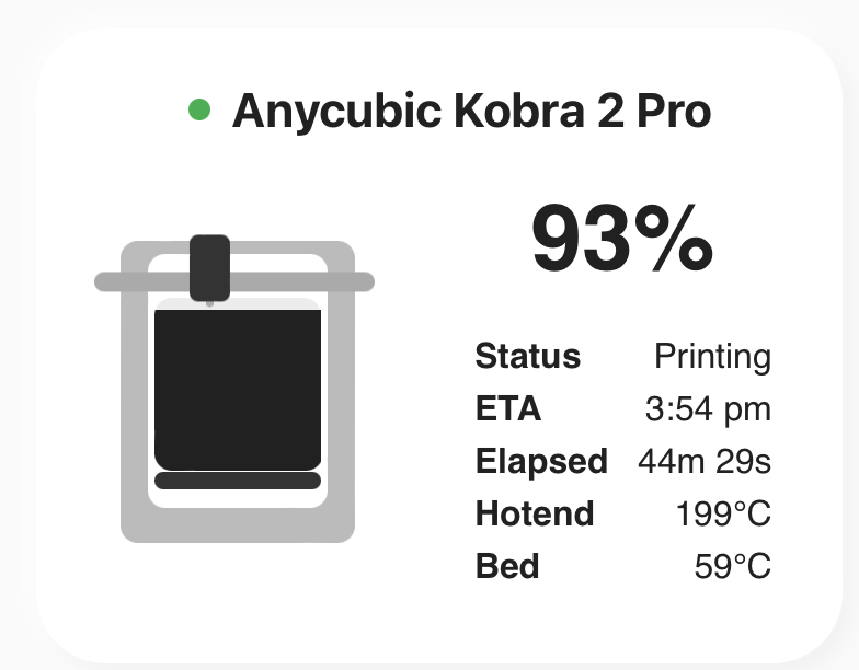 Anycubic Kobra 2 Statusansicht in Home Assistant