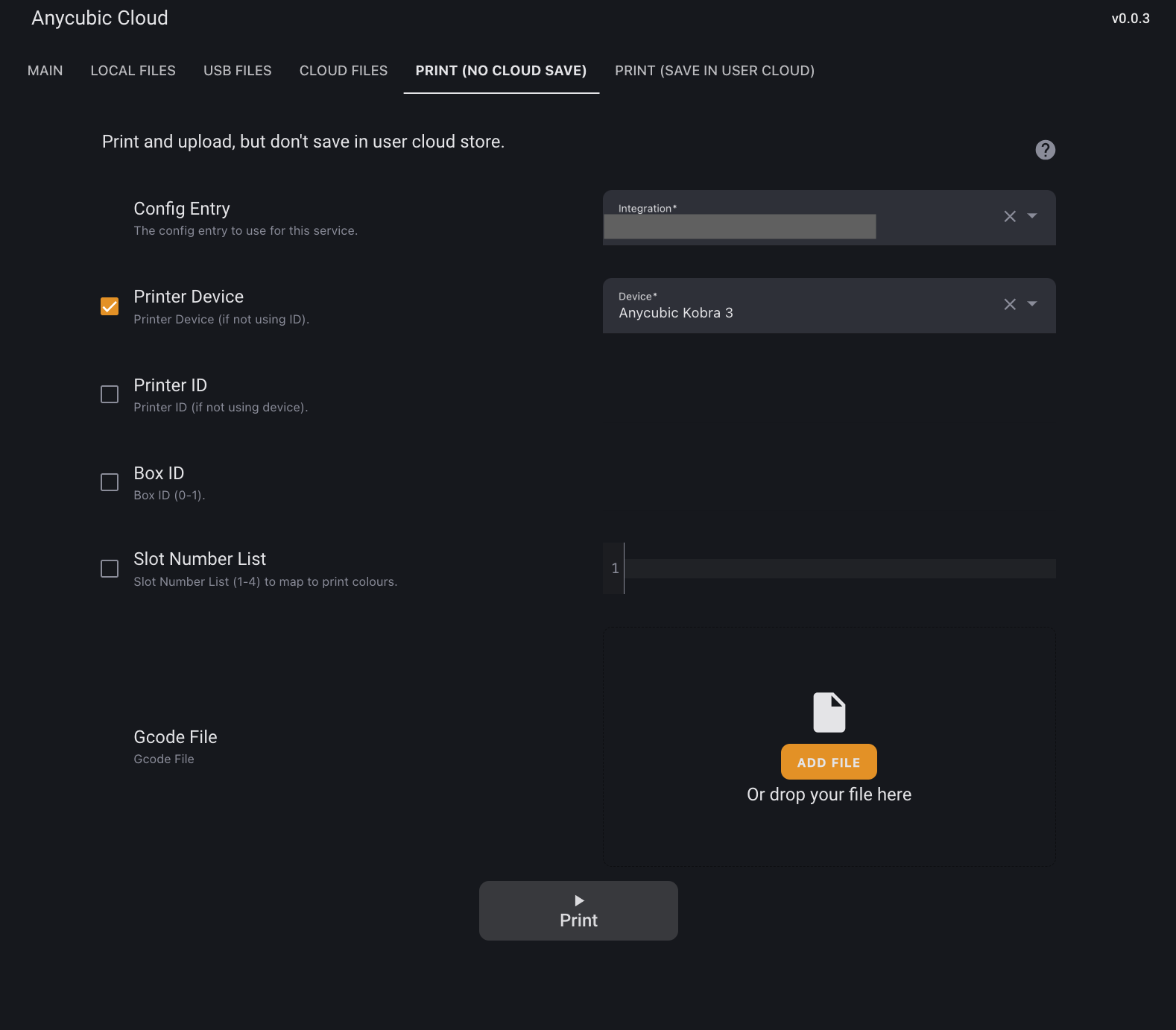 Home Assistant Ansicht eines Anycubic Kobra 3 Druckjobs